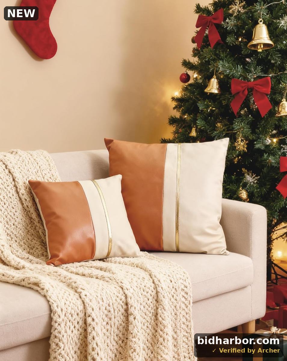 Christmas Small Pillow Covers, Faux Leather Cognac Decorative Throw Pillows Covers for Living Room Couch and Bed 13x13 Inch, Easy Clean Cushion Case