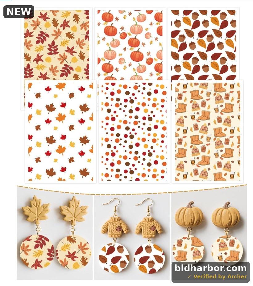 Puocaon Fall Clay Transfer Paper - 18 Pcs Maple Leaves Pumpkin Art Design Transfer Sheets for Polymer Clay Autumn Themed Earrings Design Jewelry Making