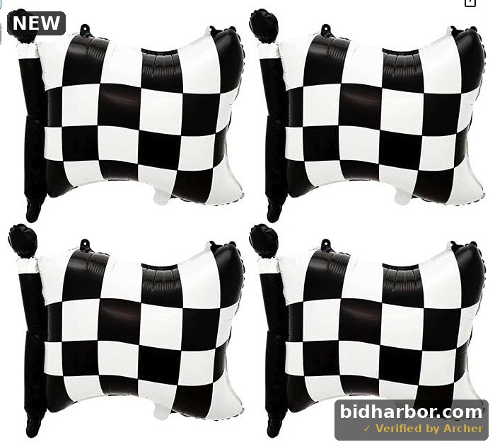 Black & White Checkered Party Balloons – 4-Piece Set