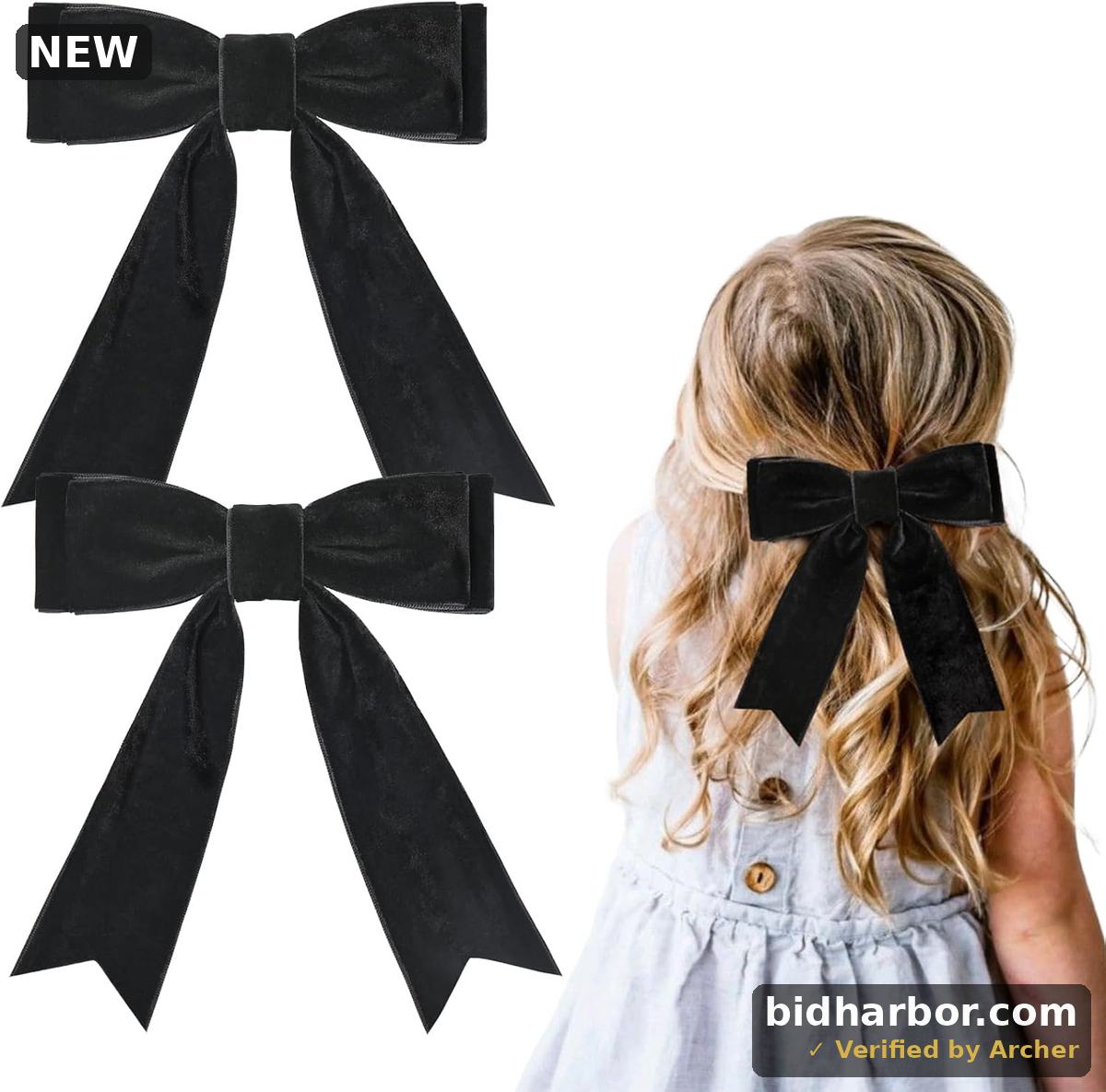 2PCS 5" Velvet Black Hair Bows Girls Hair Clips Ponytail Holder Accessories for Girls Toddlers