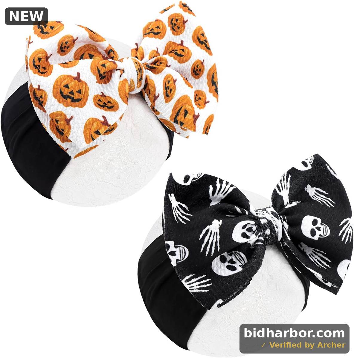 6'' 2PCS Halloween Hair Bows Baby Girls Headbands Pumpkin Accessories Black Ghost Baby Bows Newborn Bows Nylon Hair Bows Toddler Headband
