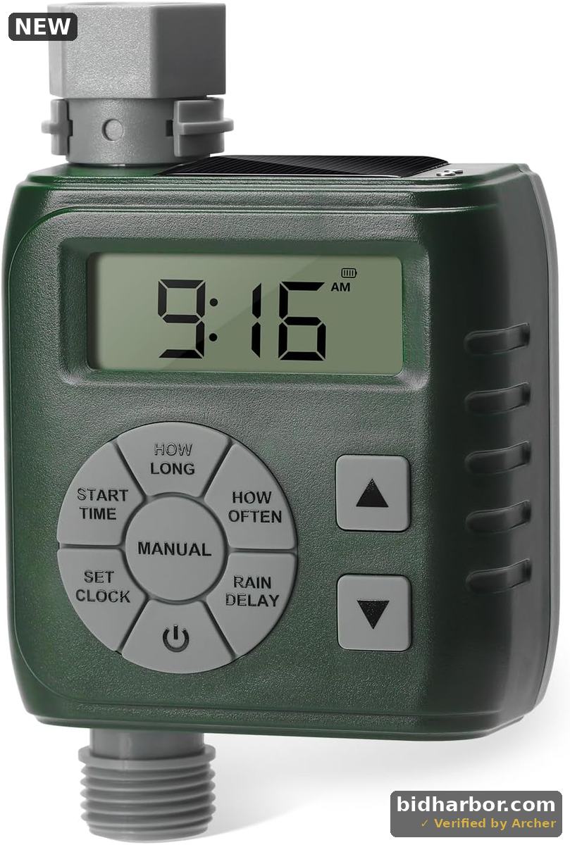 Sprinkler Timer, Programmable Irrigation Water Timer for Garden Hose, Solar/Battery Dual Power & Professional Leak-Proof Design, Rain Delay/Auto/Manual Watering System, Green