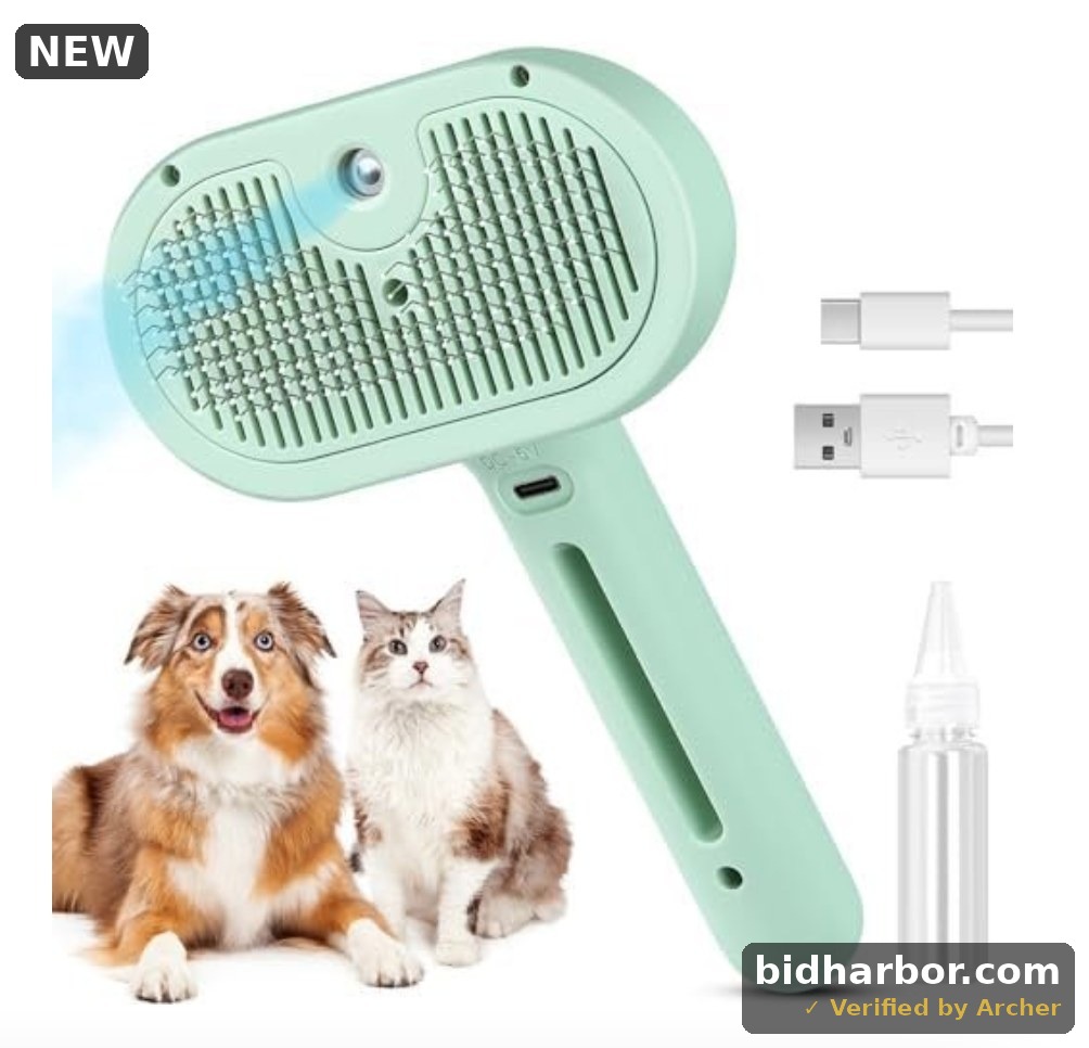 3 in 1 Steam Brush, Hair Removal Comb for Shedding &, Water Brush for Cats Dogs Small Long Short Haired with -Click Release Button