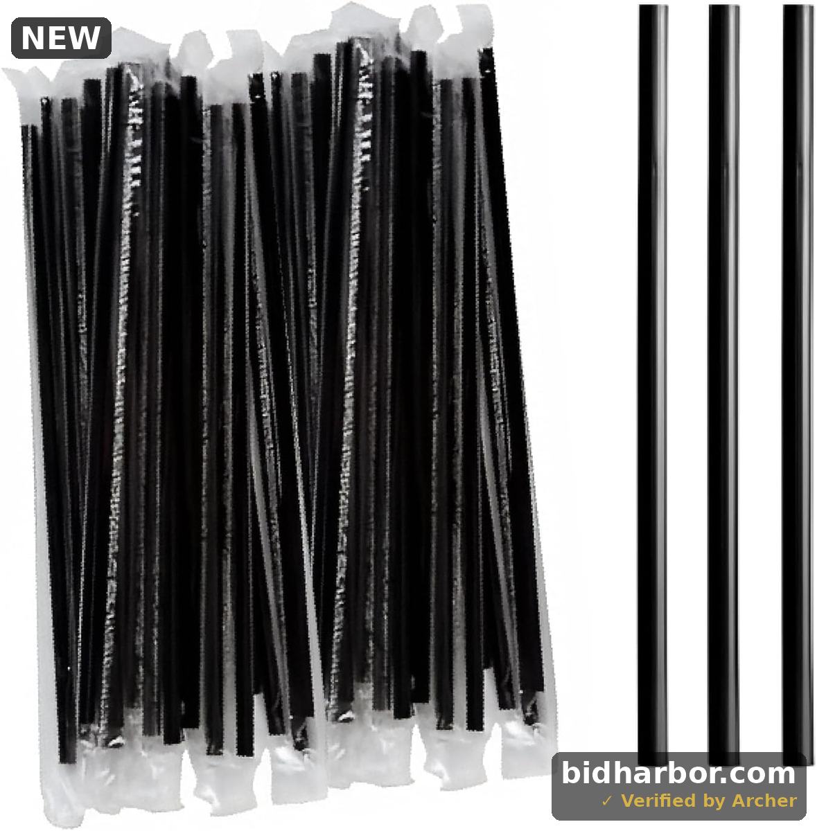 500 Pack Perfect Stix - 7.75" Wrapped Black Plastic Straws