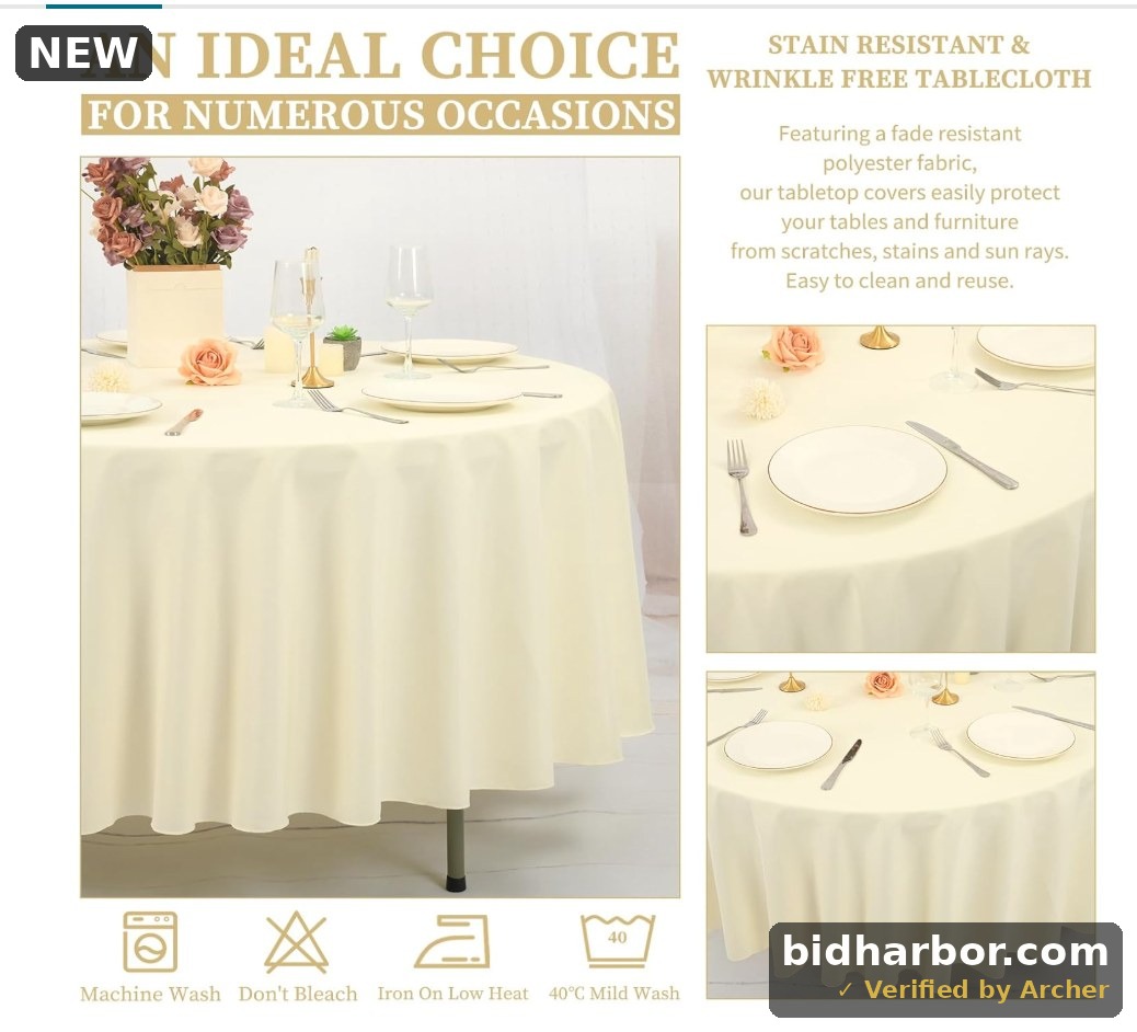 Showgeous Beige Round Tablecloth - 120 Inch Polyester Table Cloth - Washable Decorative Fabric Table Covers for Wedding, Dining, Party, Banquet, Buffet — Biege, 120 Inch Polyester Table Cloth - Quantity 1