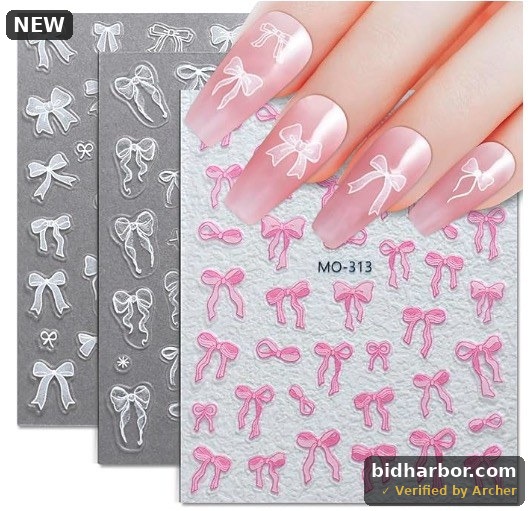 3 Sheets Bow Nail Sticker 3D Embossed Self-Adhesive Color Bow Art Nails Decals 5D Design Stickers Supplies for Women Girls Manicure Decoration 807-10