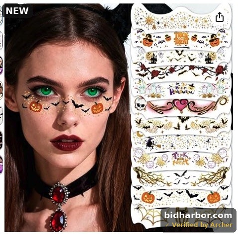 Halloween Bat Glitter Freckles,8 Pcs Pumpkin Spider Web Waterproof Makeup Patches Shimmer Freckle Set Temporary Tattoos for Women Parties