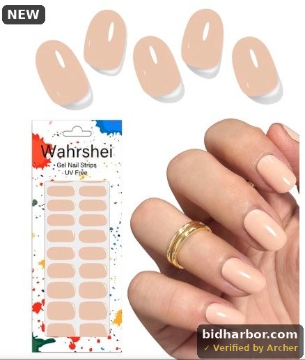 Gel Nail Strips No UV, Nude Geometry, UV Free, Long Lasting Gel Stickers - Contains 22 Wraps, 1 Prep Pad, 1 File