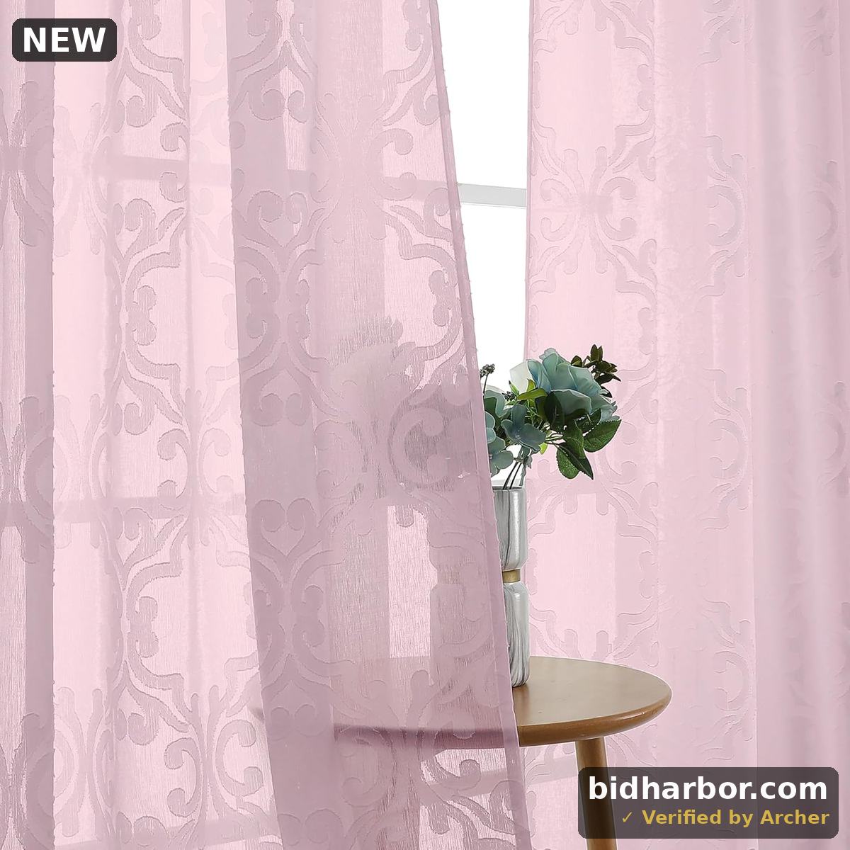 Aiyufeng Sheer Curtains - 84 Inch Long, Solid Blush, Elegant 3D Floral Clip Jacquard Light Filtering Semi-Sheer Curtains for Living Room & Girls Bedroom, 54Wx84L Inch, 2 Panels