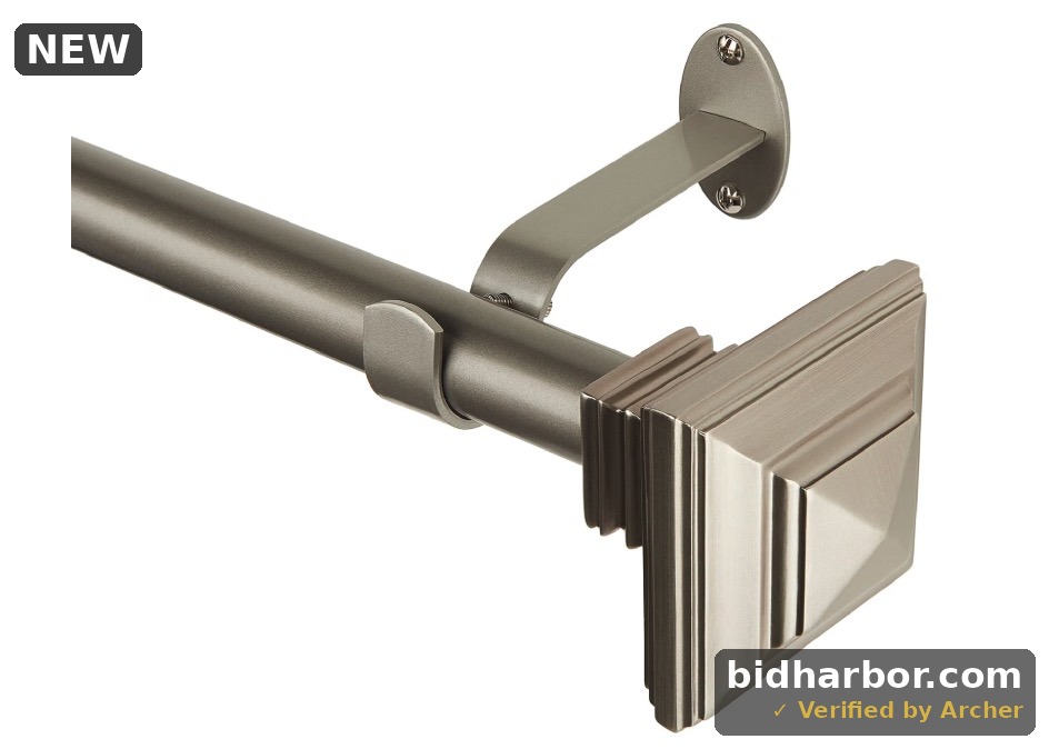 Elrene Home Fashions Florence Single Curtain Rod with Stacked Square Finial Polished Nickel 86 X 120