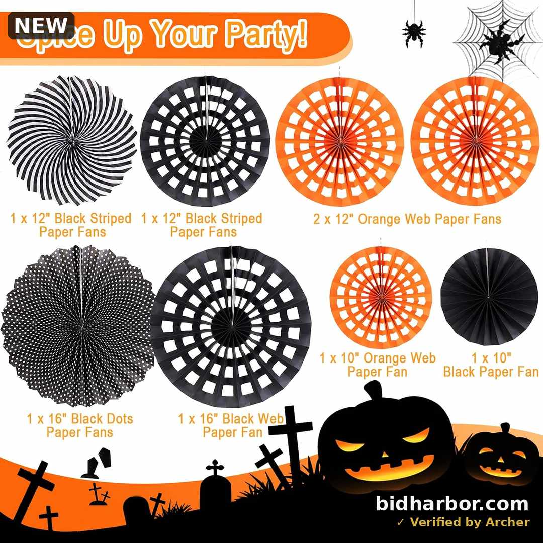 Black and Orange Party Decorations Hanging Paper Fans