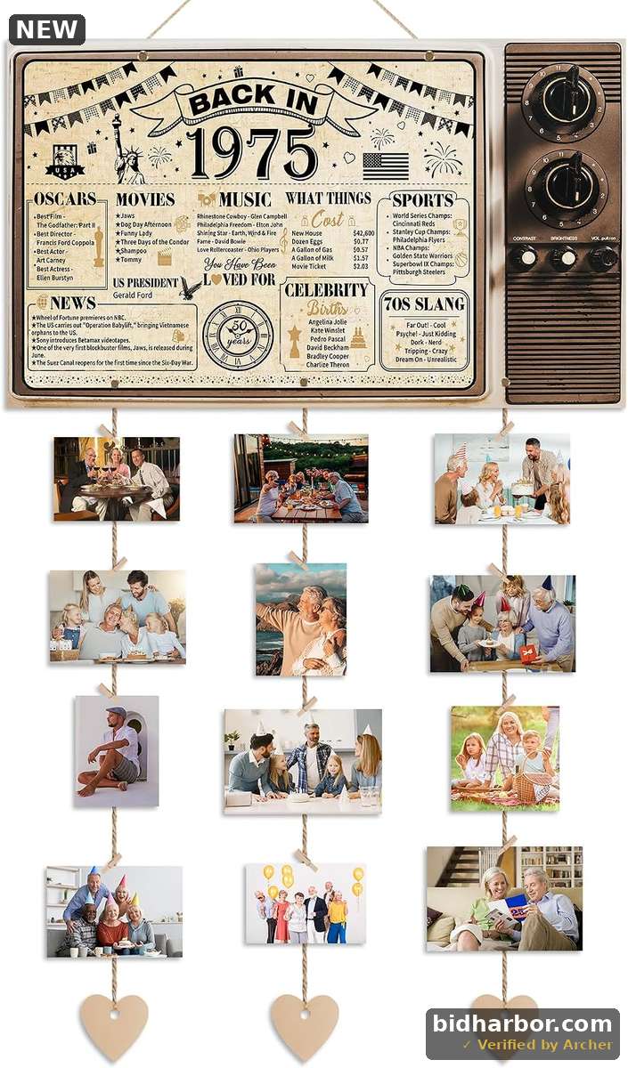 Holkcog 50th Birthday Decorations Gift for Women Men, Back in 1975 Poster Picture Frames Collage Wall, Cheer To 50 Years Old Party Picture Photo Frame, 50th Anniversary Table Decortions Party Supplies