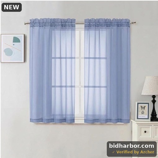 Sheer Curtains 54 Inch Long 2 Panels Set - Light Filtering Short Soft Airy Short Cafe Curtains, Modern Rod Pocket for Dinning Living Room Bedroom, 42Wx54L Inch, Denim Blue