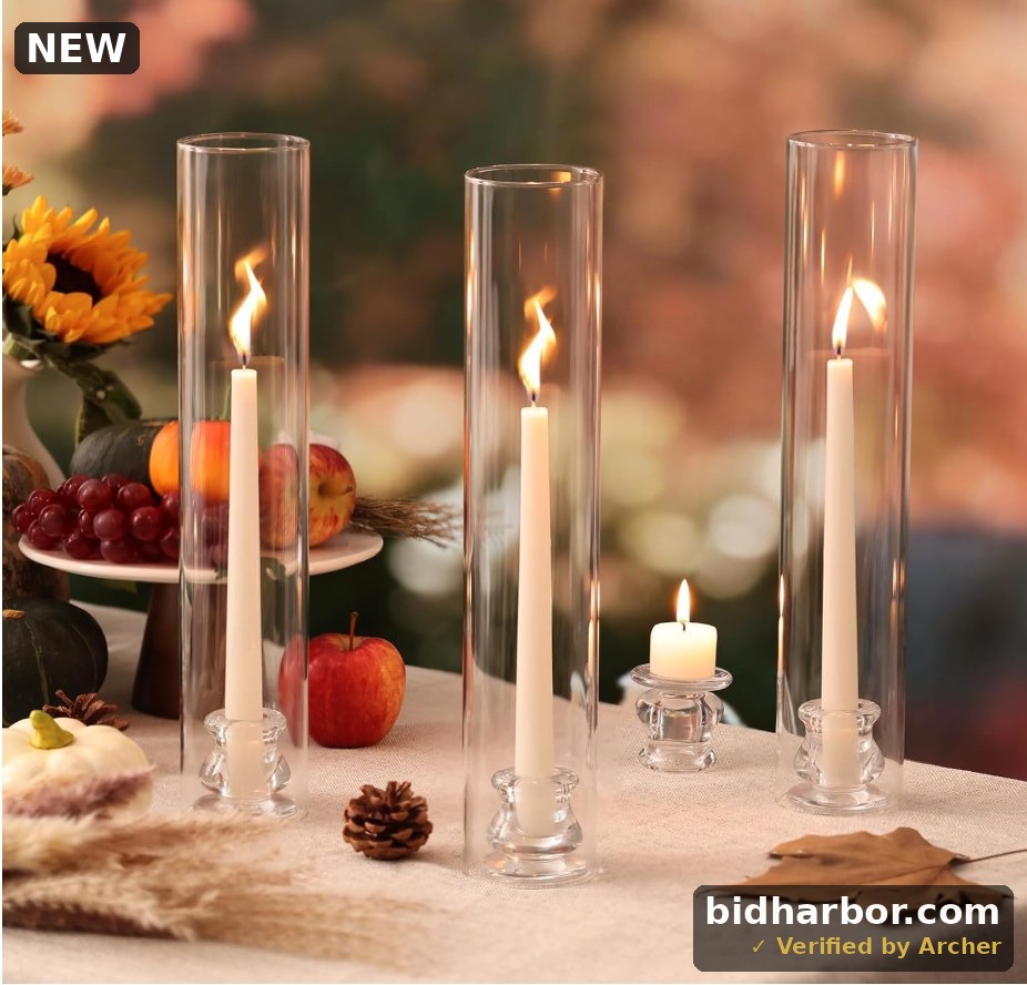 Hurricane Glass Candle Holders — Set of 6, 14" with Windproof Covers