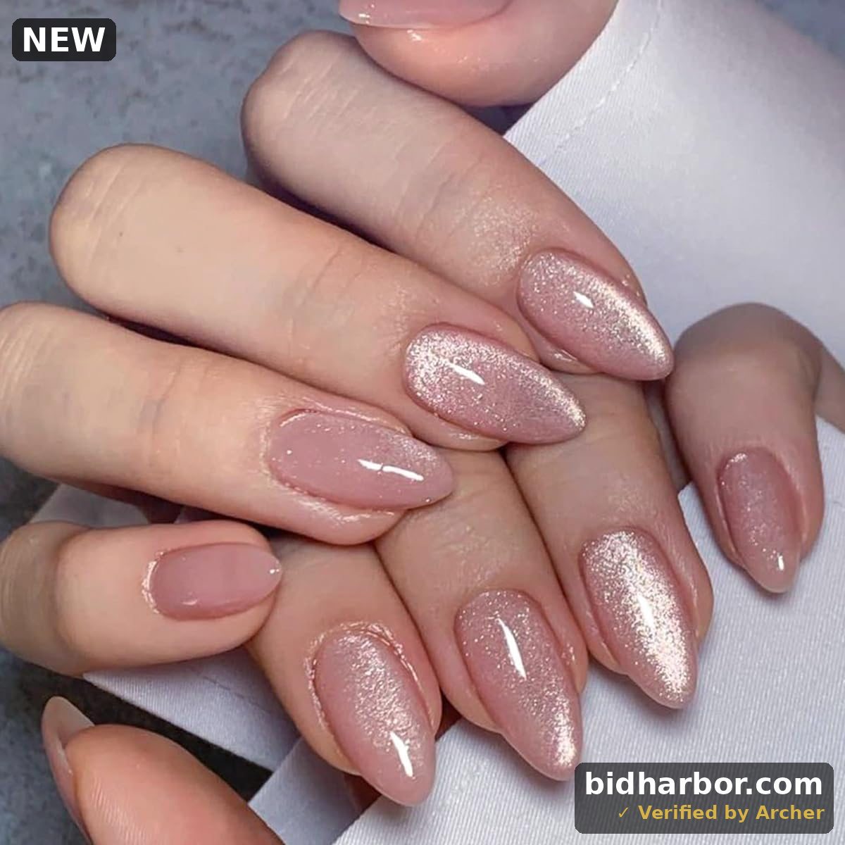 Cat-Eye Press-On Nails — Almond, Nude Pink, Glue-On