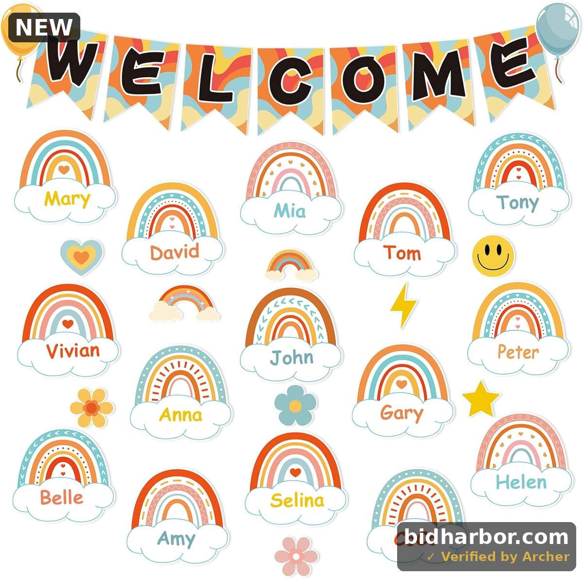 Rainbow Bulletin Board Decoration Set — 66 Pcs, Back-to-School