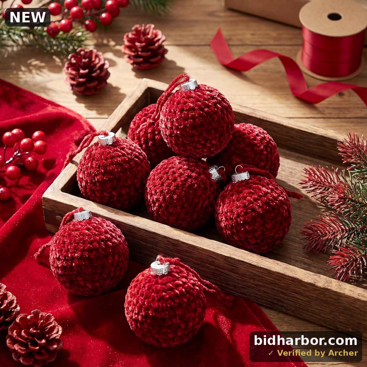 Crochet Christmas Ornament Balls — Red & Green, 3.15", 8-Pack