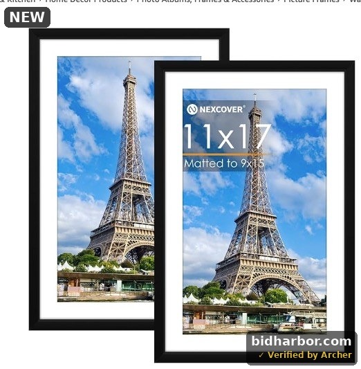 11x17 Picture Frame Set of 2, 9x15 with Mat or 11x17 Without Mat Minimalist Style Photo Frame with Plexiglass Cover for Wall Display, Black