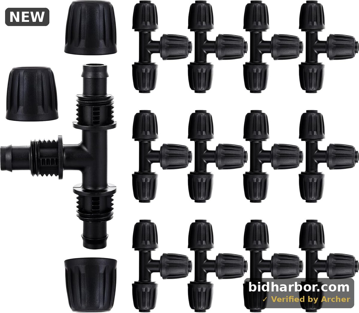 Drip Irrigation Tee Connectors — 1/2", Barbed Lock, 12-Pack