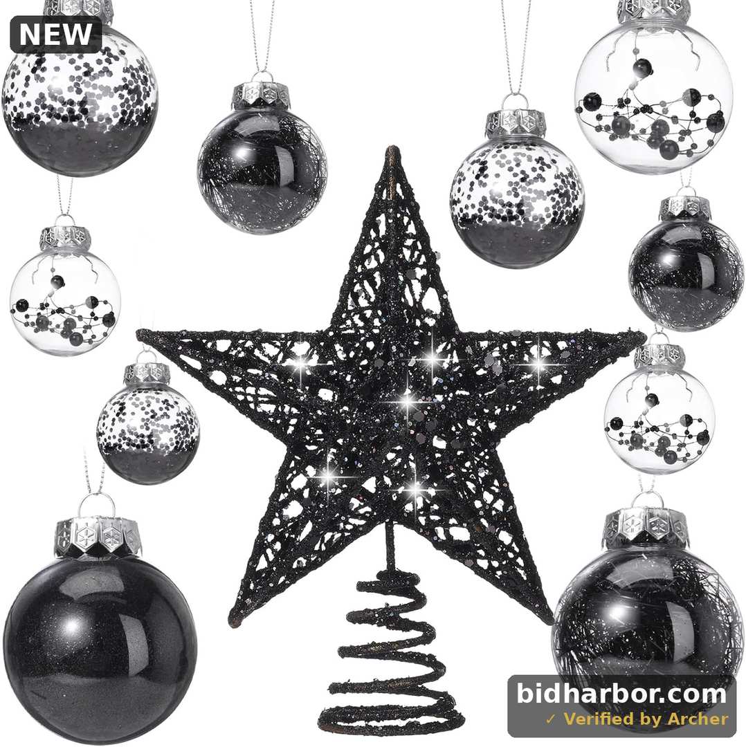 Christmas Ornament Set — 24 Balls + Star Tree Topper, 25-Pc, Silver