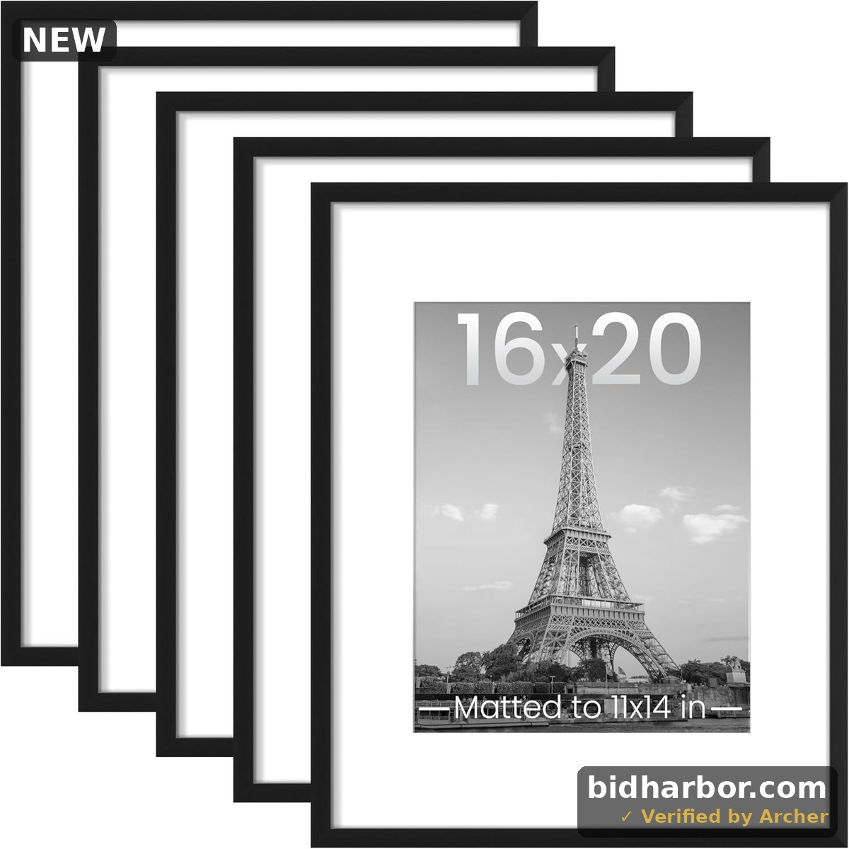 16×20" Picture Frames — Black, Set of 5 (mats to 11×14")