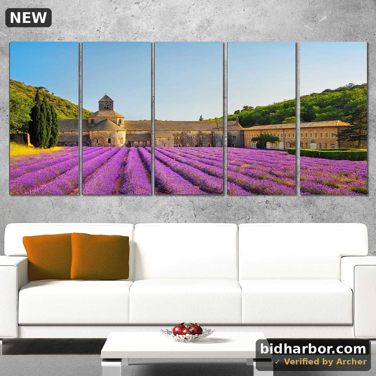 Designart Abbey of Senanque Lavender Landscape Wall Art — 5-Piece, 60×28"