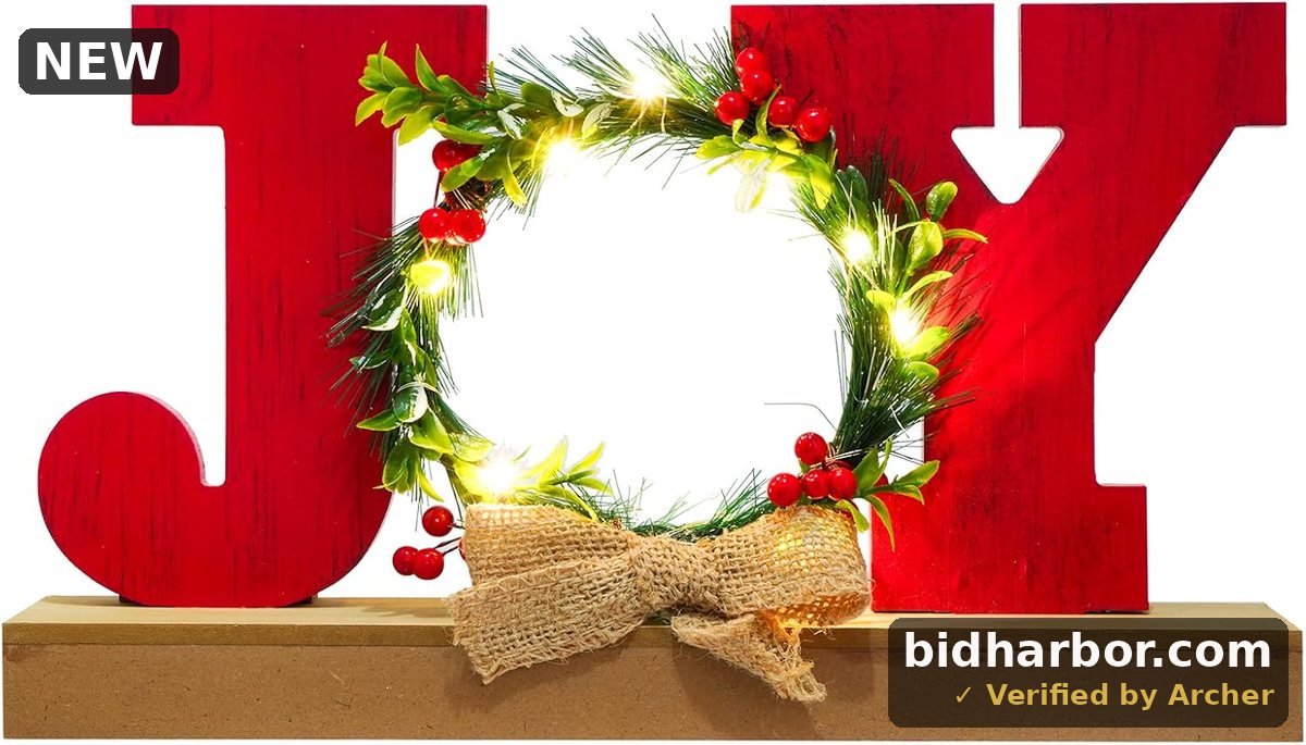 "JOY" LED Lighted Wooden Christmas Wreath Tabletop Sign