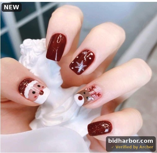 Christmas Short Square Press on Nail Acrylic Red Fake Nails Snowflake Elk Santa Claus False Nail Glossy Full Cover Nails Xmas Gift Nail Accessories for Women and Girls 24Pc