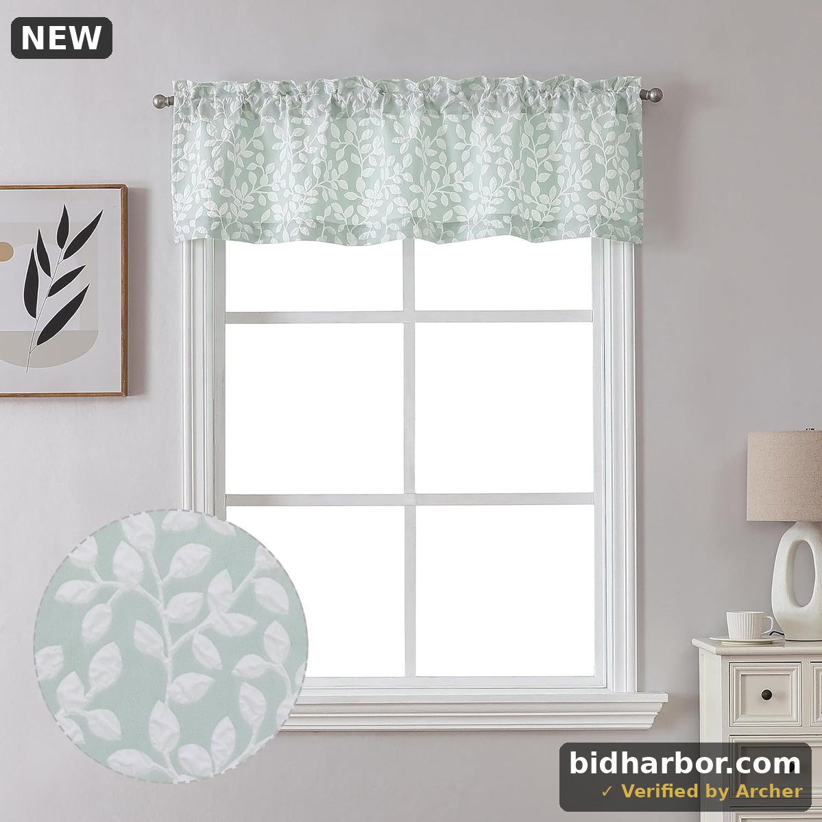 Anna Embossed Window Valance — White/Green, 56×14"