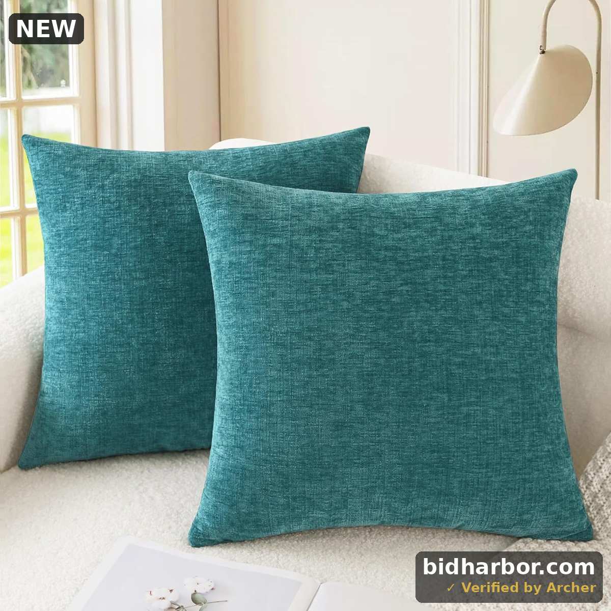 Coral Chenille Throw Pillow Covers — Tweed Textured, 18×18", Set of 2
