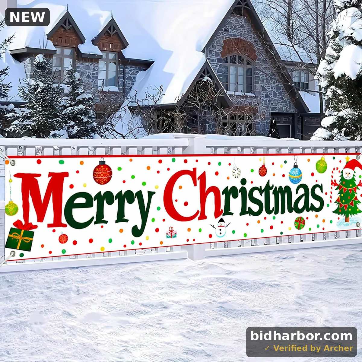 Merry Christmas Banner — Colorful Ornament Backdrop, 78×17"