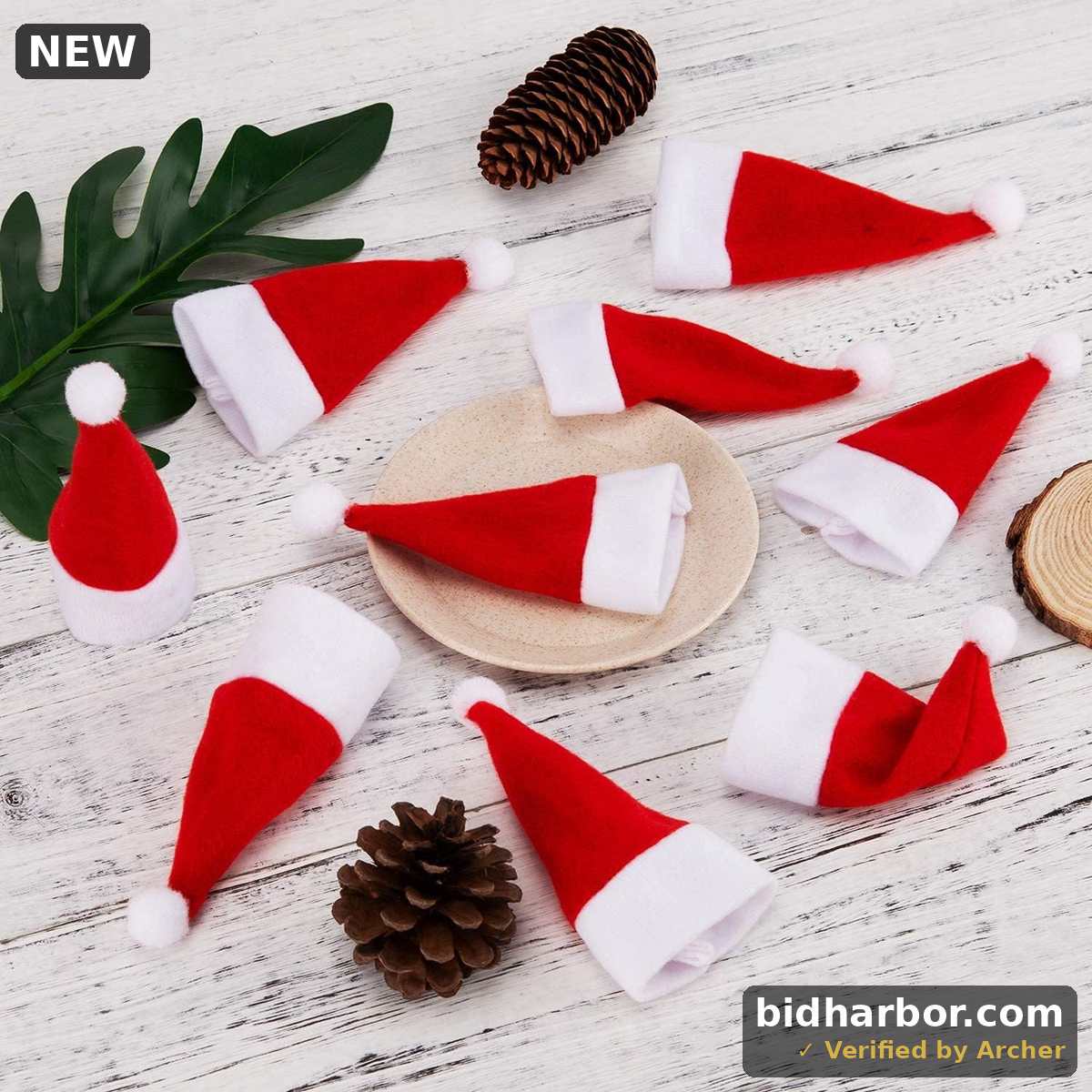 Mini Christmas Santa Hats — Silverware Holders & Wine-Bottle Decor, 20-Pack, 5.5×2.4"