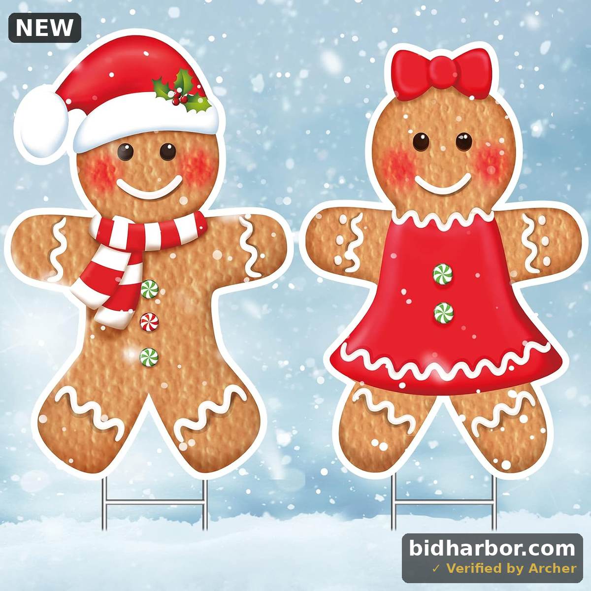 Christmas Gingerbread Boy & Girl Yard Sign — Large, with Metal H-Stake