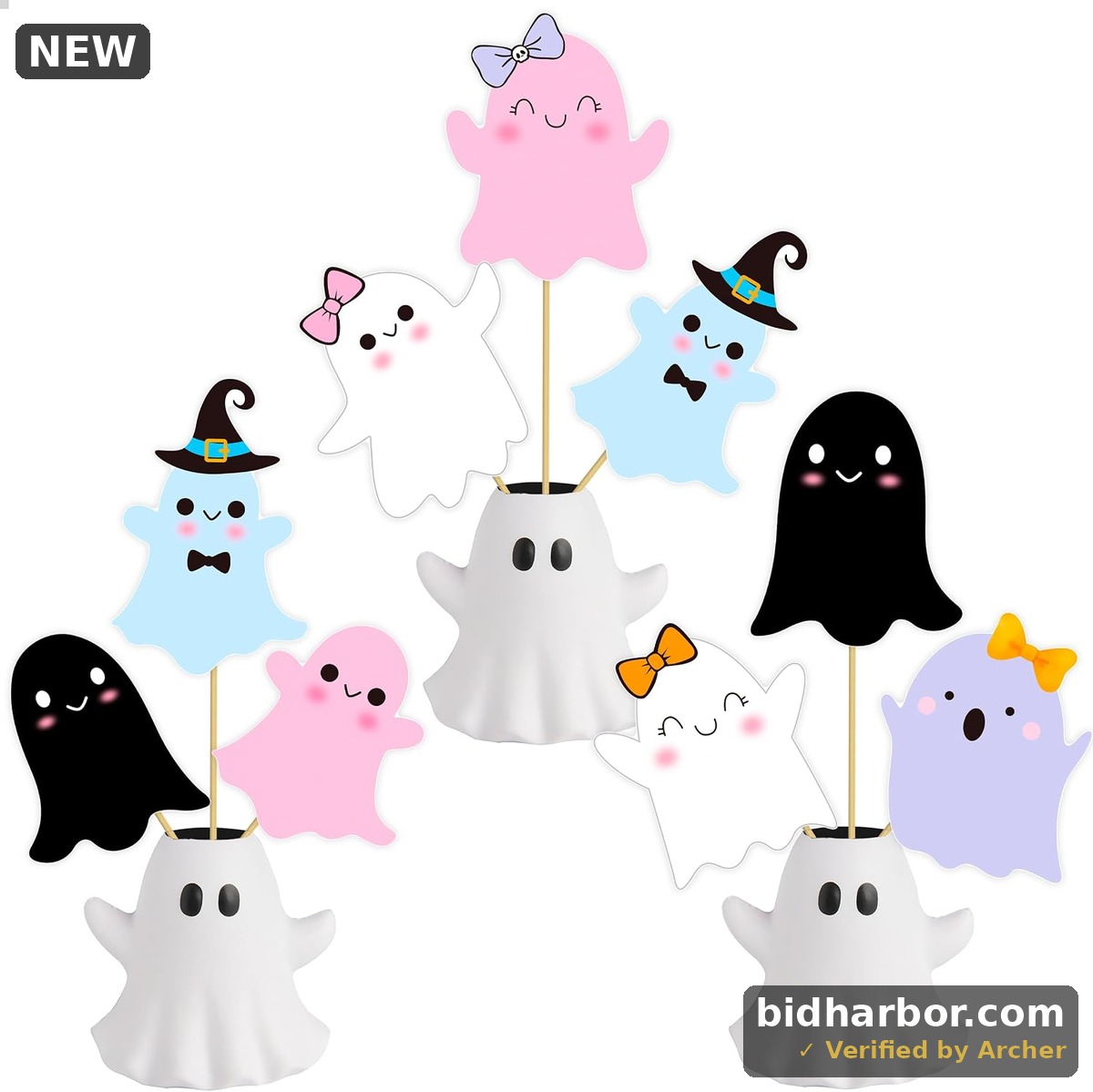 Halloween Ghost Centerpiece Sticks — Colorful Table Decorations, 14-Pack