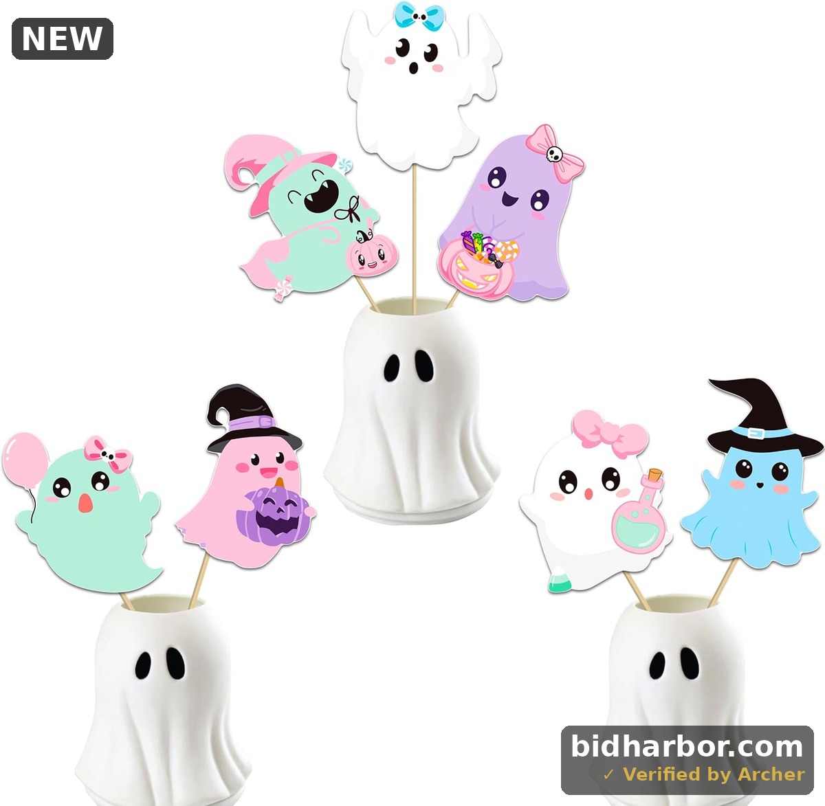 Halloween Ghost Centerpiece Sticks — Colorful Table Decorations, 14-Pack