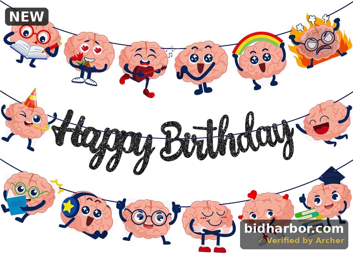 Brain Birthday Party Banners — Black Brain-Theme Garland, 3-Pack