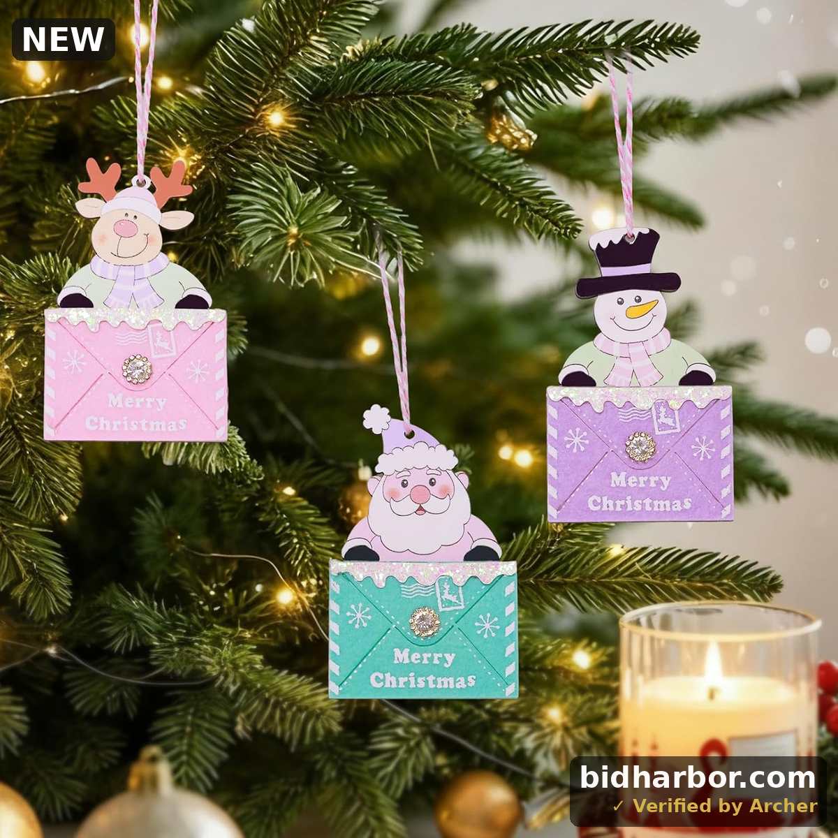 Wooden Christmas Tree Ornaments — Winter Farmhouse Xmas Wreath Decor, Set of 3