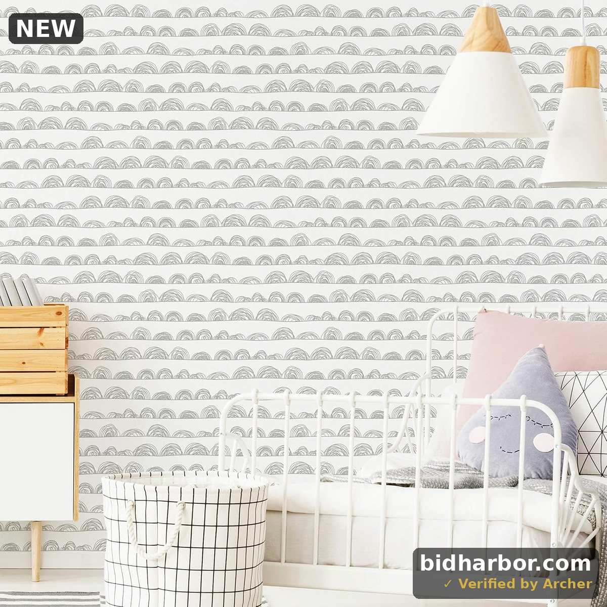 RoomMates Doodle Scallop Peel and Stick Wallpaper RMK11991WP — White & Gray