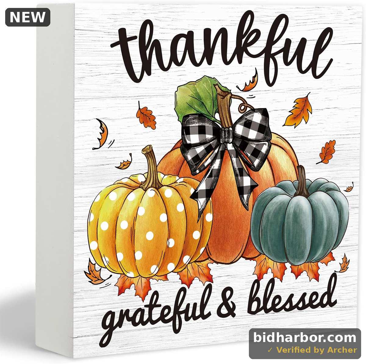 Thanksgiving Wooden Box Sign — "Tis' the Season" Pumpkin Autumn Decor, 5.1×5.1 in