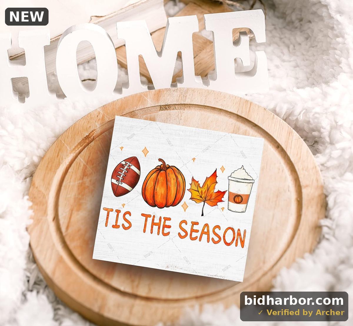 Thanksgiving Wooden Box Sign — "Tis' the Season" Pumpkin Autumn Decor, 5.1×5.1 in