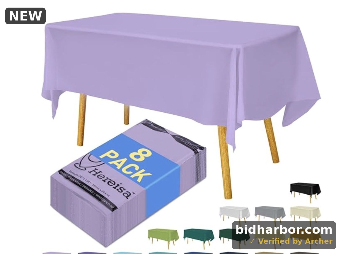 8-Count Lavender Disposable Plastic Tablecloths Rectangle 54x108 Inch - Extra Long Waterproof Banquet Table Covers for Parties & Catering