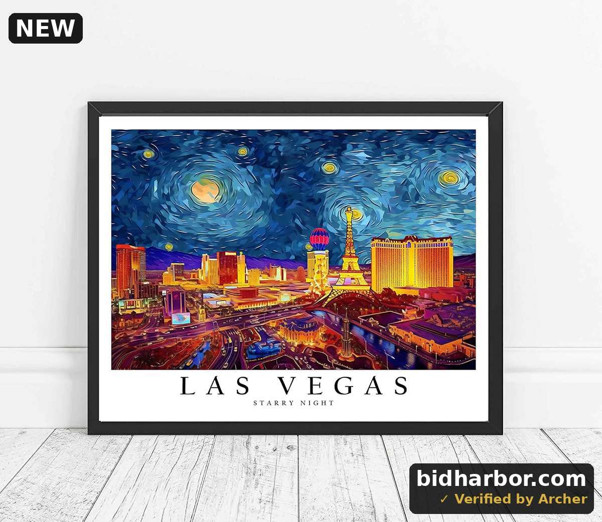 Las Vegas Skyline Art Print — Starry Night Theme, 8×10 in, Unframed
