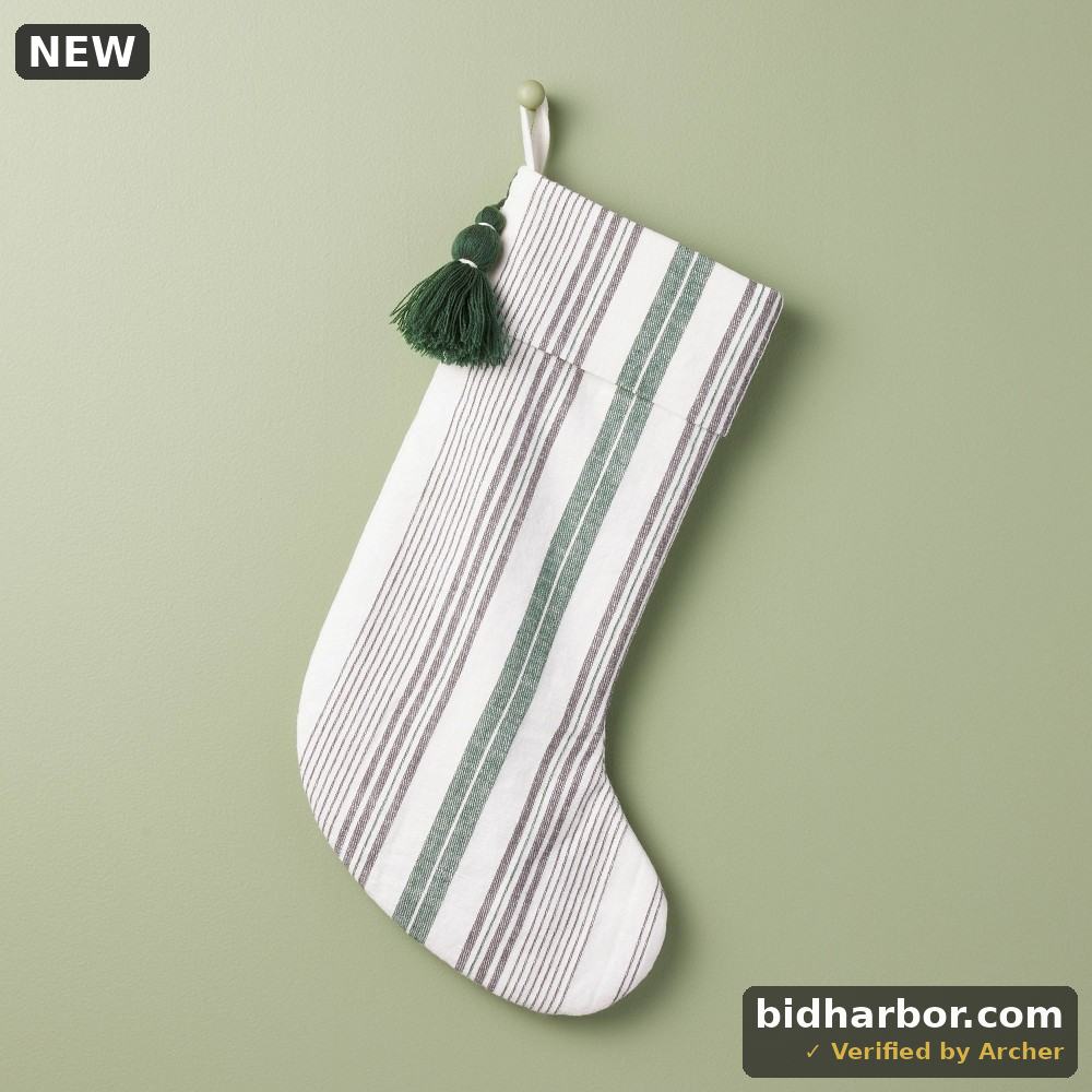 Hearth & Hand with Magnolia Christmas Stocking — Textured Mix Stripe, Green/Cream/Gray
