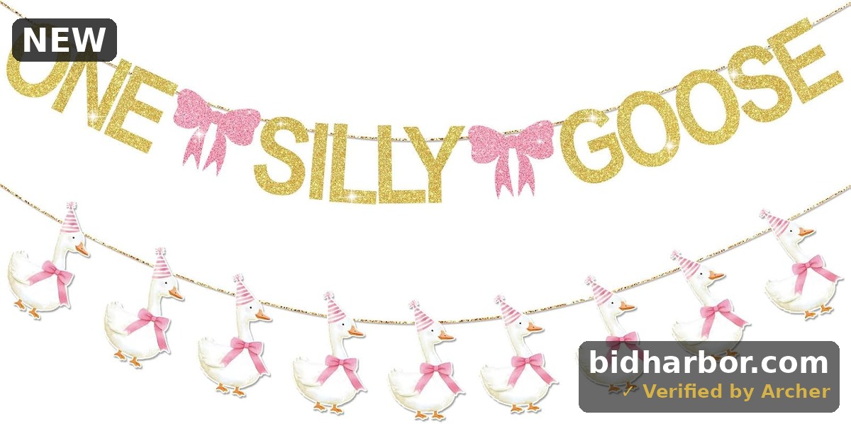 One Silly Goose Banner — Pink Bow Glitter Garland, First Birthday & Baby Shower