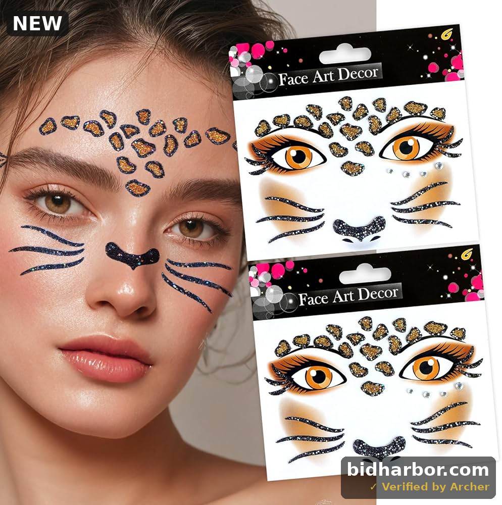 Leopard Print Face Tattoos — Temporary Cheetah Face Gems Stickers, 2-Pack
