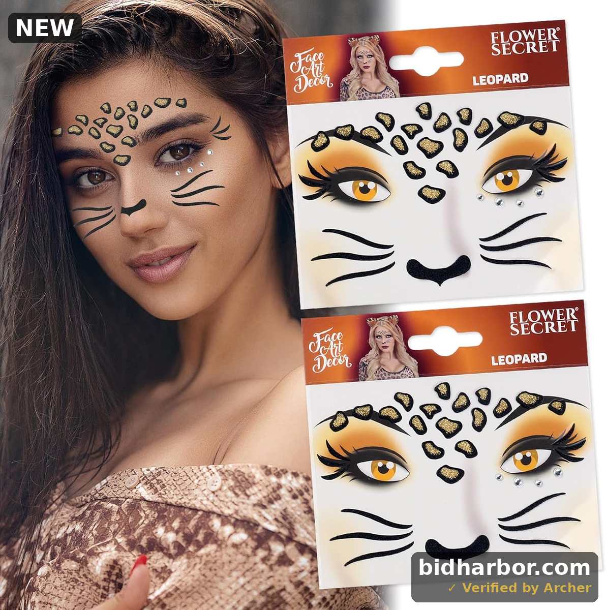 Leopard Print Face Tattoos — Temporary Cheetah Face Gems Stickers, 2-Pack