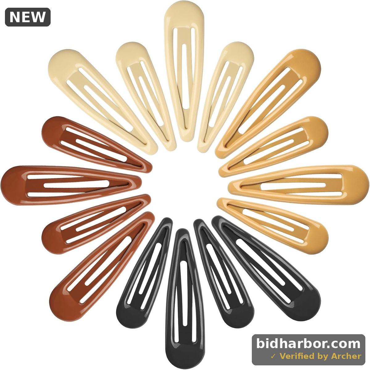 Metal Snap Hair Clips — No-Slip Barrettes, 2.36 in & 2.7 in, Black & Brown, 16-Pack