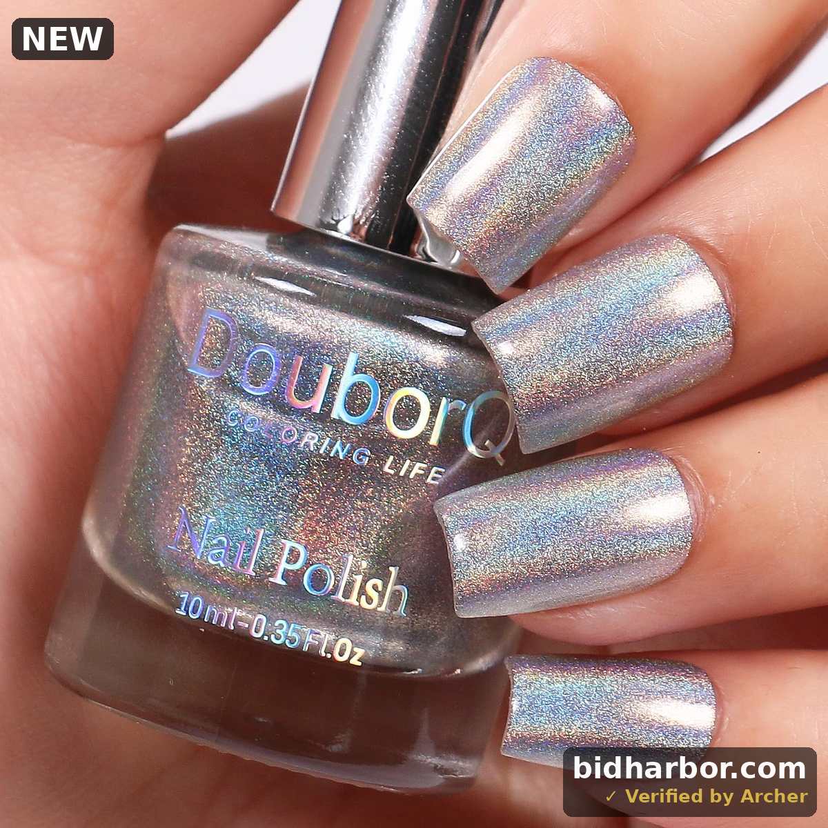Holographic Nail Polish — Glitter Laser Chrome, Silver, 10 ml