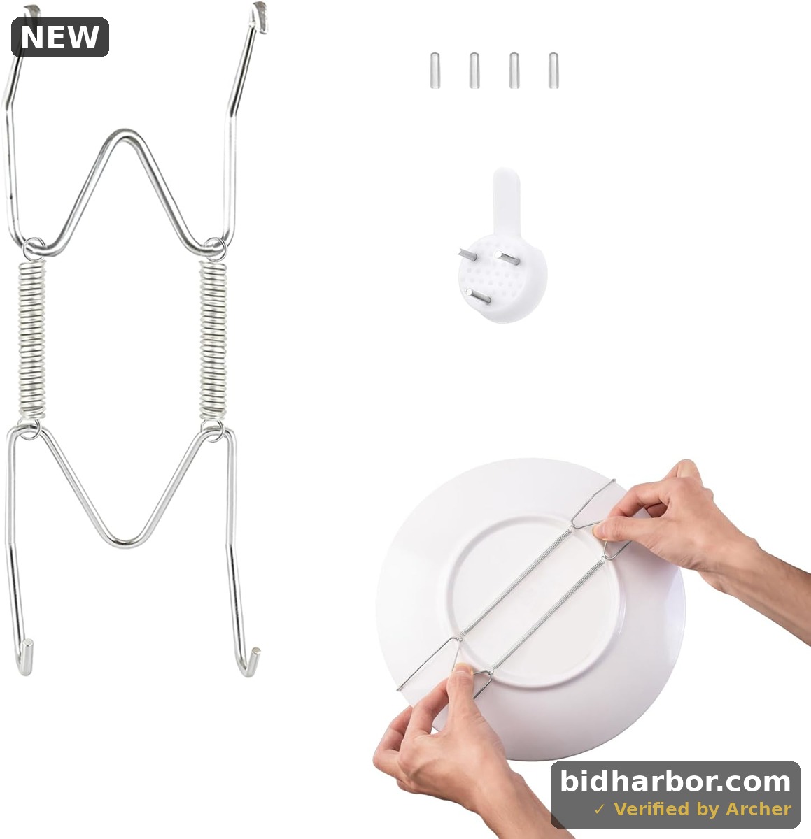 5 Pack Plate Hangers for Wall, Suitable for 4-5 inch Art Plate, Stainless Steel Invisible Heavy-Duty Wire Plate Holder with Wall Hooks, Display Hanger for Decorative Plates/Dishes/Platters(Silver)