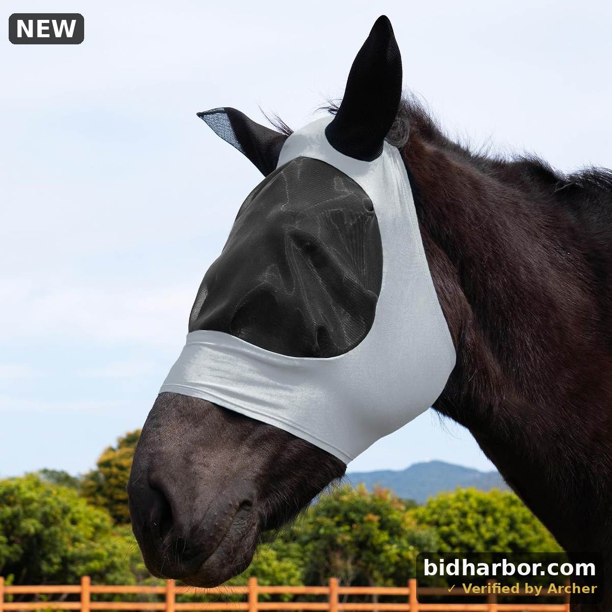 FOXLVDA Horse Fly Mask with Ears, Fashionable and Comfortable Fit Stretchy Fabric Large Eye Space UV Protection Soft on Skin Breathable for Horse Full Size (Gray, Large)